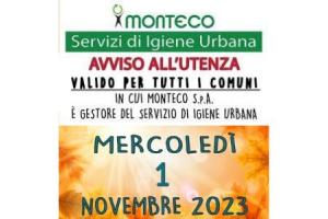 In occasione della festività del 1° Novembre 2023 il servizio di raccolta dei rifiuti si svolgerà regolarmente
