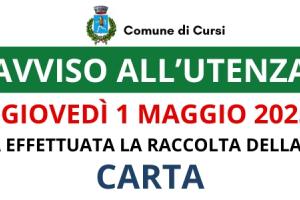 GIOVEDÌ 1 MAGGIO 2025 RACCOLTA CARTA SOSPESA